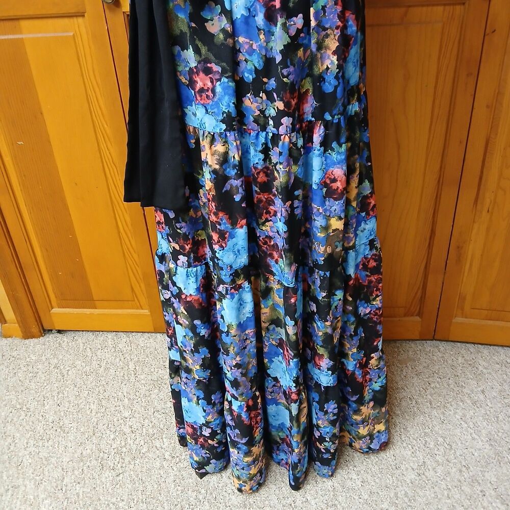 New York & Company Womens Blue Watercolor Sleeveless Halter Maxi Dress Medium - Picture 4 of 11